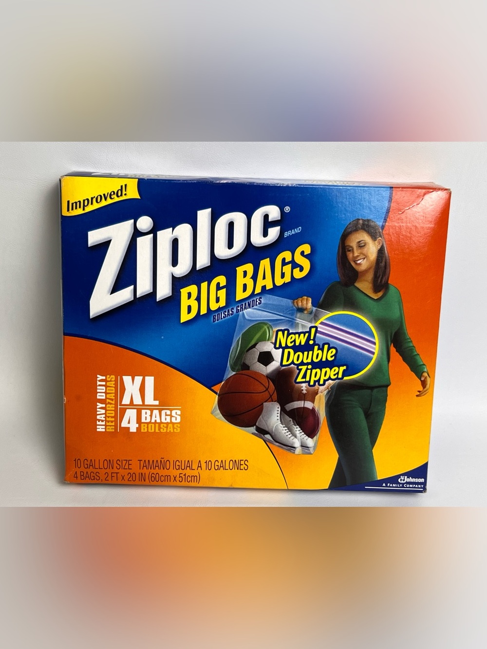 Ziploc Big Bag 4 Count XL 10 Gallon 2'x20" Double Zipper Sturdy Handle Zip Lock